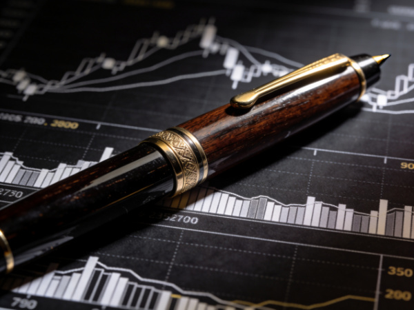 Classic desk with fountain pen and financial documents representing personalized research.